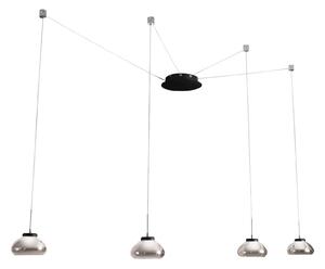 Fabas Luce LED sospensione Arabella 4 luci, nero/grigio/trasp