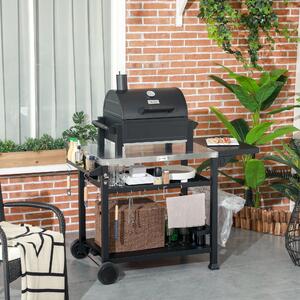 Outsunny Carrello Barbecue con Tavolino Pieghevole in Acciaio Inox, 2 Ruote e Accessori, 125x65x84 cm, Nero