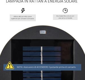 Outsunny Lanterna Solare da Giardino con Luce LED in Rattan e Metallo , Ø21.5x61cm, Marrone