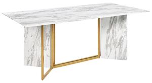 Tavolo da pranzo moderno e glamour in MDF con piano in vetro effetto marmo gambe in metallo dorato 8 posti 100 x 200 cm soggiorno cucina Beliani