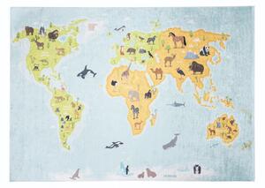 Tappeto per bambini con mappa del mondo e animali Larghezza: 140 cm | Lunghezza: 200 cm