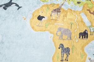 Tappeto per bambini con mappa del mondo e animali Larghezza: 140 cm | Lunghezza: 200 cm
