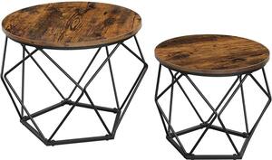 Tavolino Da Salotto - Leobert - Marrone Rustico/Nero - 50 X 40 Cm - Set Da 2
