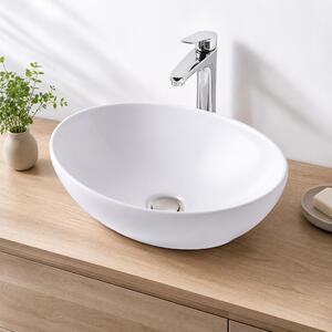 Lavabo da appoggio Relaxdays, altezza x larghezza x profondità: 15x41x34 cm, senza foro per rubinetto, senza troppofilo, in Vetroceramica, con effetto lotus, lavabo, bianco