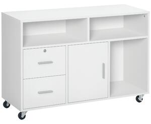 HOMCOM Mobiletto Multiuso minimalista per stampante, Ufficio e Casa con Cassetti di chiave e 4 ruote, 100x35x65cm, Bianco | Aosom Italy