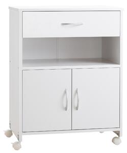 Vinsetto Mobile Porta Stampante con Cassetto e Armadietto, Mobiletto Basso Multiuso in Legno con 4 Ruote, 60x39x80cm, Bianco