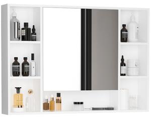 Kleankin Specchiera Bagno con Mensole Aperte e Armadietto con Anta Specchiata, Mobiletto Bagno Salvaspazio Bianco, 100x15x70cm|Aosom