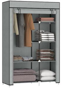 HOMCOM Armadio Guardaroba Portatile in Acciaio, Tessuto non Tessuto e PP, 6 Ripiani Aperti, 1 Appendino,Porta a Cerniera 103x43x162.5cm Grigio | Aosom