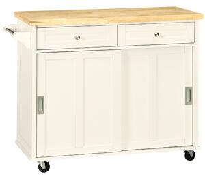 HOMCOM Isola per Cucina in Legno e MDF con Cassetti, Armadietto, Portasciugamani e 4 Ruote, per Utensili, 110x49.5x89.5cm, Bianco | Aosom
