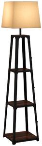 HOMCOM Lampada da Terra in Metallo e MDF a 3 Ripiani con Paralume in Tessuto, Ø42x166 cm, Nero e Beige|Aosom