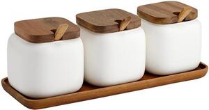 Set contenitori in porcellana e legno di acacia Essentials 7 pz