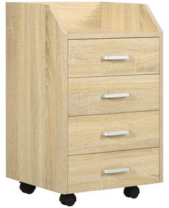 Vinsetto Cassettiera Ufficio minimalista in Legno con 4 Cassetti, Ruote e Bordi Rialzati, 40x36x65cm, per studio e casa, Legno Naturale | Aosom Italy