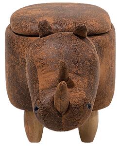 Sgabello per bambini Animal Rhino con contenitore in ecopelle marrone con gambe in legno Poggiapiedi per la cameretta dei bambini Beliani