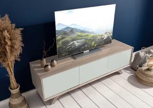 TROMSO #104 Mobile TV in legno di acacia e vetro - laccato / marrone - bianco 160x45x50