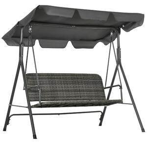 Outsunny Dondolo da Giardino 3 Posti con Tettuccio Regolabile in Rattan PE, 167x112x153cm, Grigio Scuro