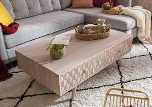 Tavolino da salotto in legno di Acacia 120x70x40 bianco laccato MOSAYK #203