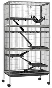 PawHut Gabbia per Conigli con 4 Ingressi a Livelli Multipli con Amaca, in Acciaio e PP, 80x52x159 cm|Aosom