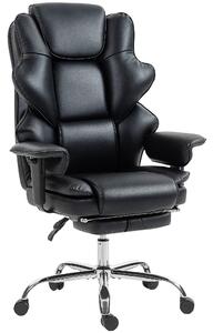 HOMCOM Sedia da Ufficio con Poggiapiedi e Poggiatesta, in Pelle PU, Schiuma e Metallo, 76x73x117-125 cm, Nero | Aosom Italy