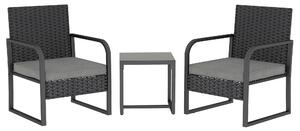 Outsunny Salotto da Giardino in Rattan con 2 Poltrone da Esterno e Tavolino con Piano in Vetro, Nero | Aosom Italy