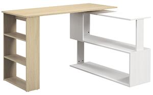 HOMCOM Scrivania Angolare con Piano Girevole a 360° e 5 Ripiani, 120x110x74.5 cm, Color Legno, Bianco | Aosom Italy