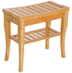 HOMCOM Sgabello Bagno Bambù Naturale Ripiano Portaoggetti Anziani Disabili Portata 100kg Bambù 47,5x26x44,5 cm