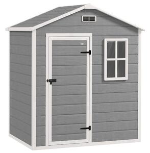 Outsunny Capanno da Giardino, Capanno in Plastica con Pavimento, Finestra, Porta con Serratura e Prese d'Aria, Grigio | Aosom Italy