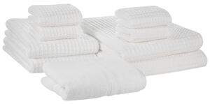 Set di 9 asciugamani da bagno e tappetino da bagno per ospiti in cotone bianco Zero Twist Beliani