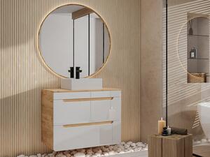Mobile bagno sospeso con lavabo da appoggio 80 cm Naturale e Bianco - ARUBA