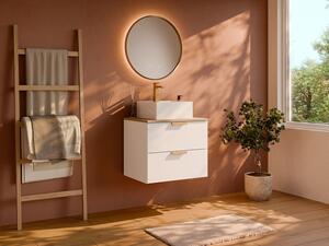 Mobile bagno sospeso con lavabo da appoggio quadrato e rubinetto Bianco L60 cm – AVORELI