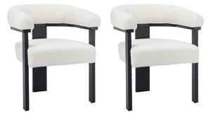 Sedia con braccioli in Tessuto bouclette e Legno di hevea Bianco e Nero - Lotto di 2 - LIVELIA