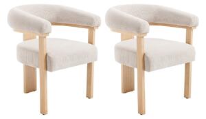 Sedia con braccioli in Velluto a coste e Legno di hevea naturale Beige - Lotto di 2 - LIVELIA di Pascal Morabito