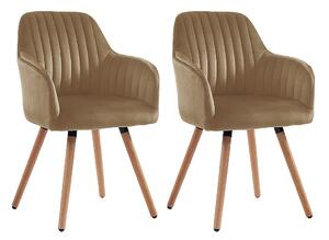 Sedia con braccioli Velluto e Metallo Effetto Legno Beige - Lotto di 2 - ELEANA