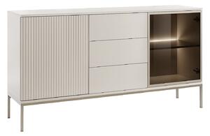 Credenza 2 ante e 3 cassetti con LED in MDF e Vetro fumé Beige e Nero OVILA