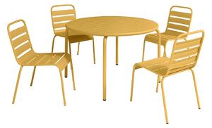 Sala da pranzo da giardino un tavolo D.110 cm e 4 sedie impilabili Metallo Giallo senape - MIRMANDE di MYLIA