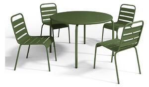 Sala da pranzo da giardino in Metallo Kaki MIRMANDE: un tavolo D.110cm e 4 sedie impilabili