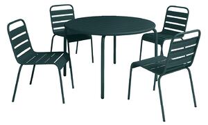 Sala da pranzo da giardino un tavolo D.110 cm e 4 sedie impilabili in Metallo Verde abete - MIRMANDE di MYLIA