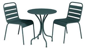 Sala da pranzo da giardino un tavolo D.60 cm e 2 sedie impilabili in Metallo Verde abete - MIRMANDE di MYLIA