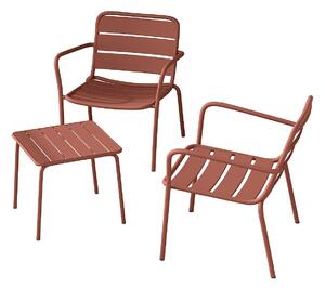 Salotto da giardino in Metallo 2 poltrone basse impil. e un tavolo quadrato Terracotta - MIRMANDE di MYLIA