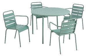 Sala da pranzo da giardino in Metallo Verde acqua MIRMANDE: un tavolo D.110 cm e 4 sedie impilabili
