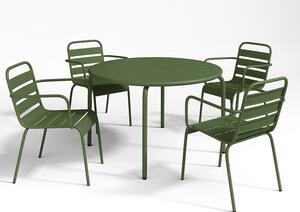 Sala da pranzo da giardino in Metallo Kaki MIRMANDE: un tavolo D.110cm e 4 poltrone impilabili