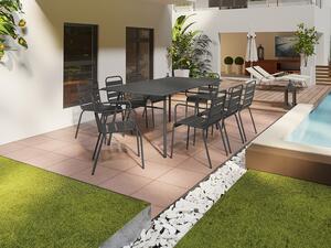 Sala da pranzo da giardino in metallo - un tavolo L.200 cm e 8 sedie impilabili - Grigio scuro - MIRMANDE di MYLIA