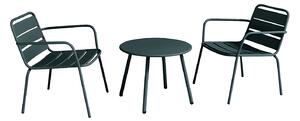 Salotto da giardino in metallo - 2 poltroncine basse impilabili e un tavolino - Verde abete - MIRMANDE di MYLIA