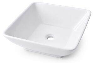 Lavabo Relaxdays, dimensioni (altezza x larghezza x profondità): 13x41,5x41,5 cm, senza foro per rubinetto e senza troppofilo, in Vetroceramica, con trattamento effetto lotos, lavabo da appoggio, bianco