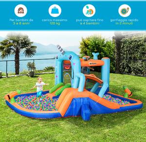 Outsunny Gioco Gonfiabile per Bambini 3-8 Anni con Borsa da Trasporto, 12  Paletti e Toppe Inclusi, 420x370x230 cm