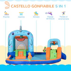 Outsunny Castello Gonfiabile per Bambini 4 in 1 con Scivolo, Piscina e  Trampolino, Gonfiatore e Picchetti Inclusi, Età 3-8 Anni, 300x270x200cm