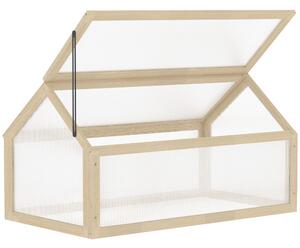 Outsunny Mini serra, casa per piante compatta in legno, pannelli in policarbonato, apertura di ventilazione, 90L x 52B x 49,5H cm, legno naturale | Aosom Italy