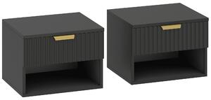 HOMCOM Set da 2 comodini sospesi, comodini da parete con cassetto e nicchia, moderno, 40x34x29cm, nero | Aosom Italy