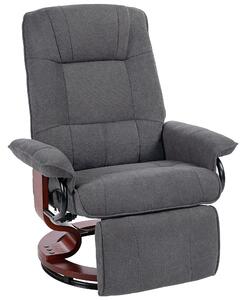 HOMCOM Poltrona relax reclinabile poggiapiedi regolabile girevole 360° base in legno tessuto effetto lino grigio | Aosom Italy