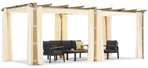 Pergola da terrazzo Barbados 3x6 m con tende Garden Point in simil-legno-beige