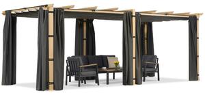 Pergola da terrazzo Barbados 3x6 m con tende Garden Point color legno-antracite